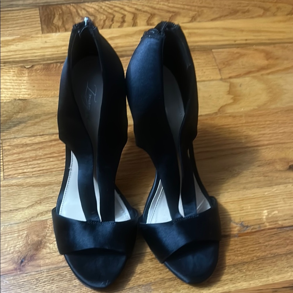 Sophisticated Black Satin (Fabric) High Heel Shoes with Open-Toe Design